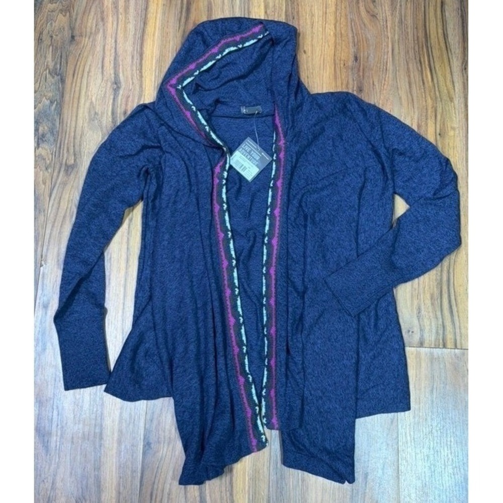Eddie Bauer Christine Hooded Cardigan Womens XS Blue Geometric Cotton Blend NWT